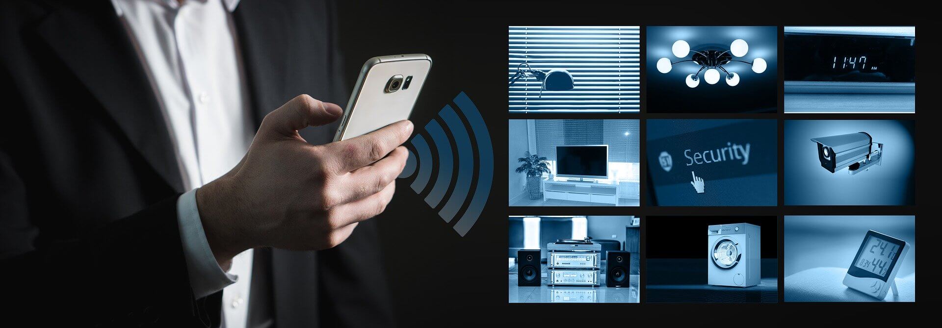  A person is using a smartphone to control smart home devices such as lights, thermostats, and security cameras.